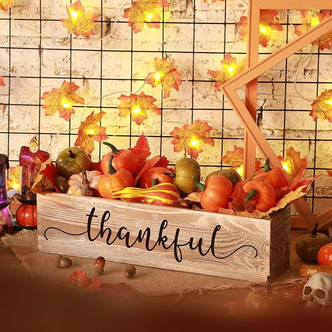 Patelai 1 Pcs 15.7inch Centerpiece Table Decorations Wood Planter Rectangular Planter Decorative Window Planters Rustic Wooden Box Floral Natural Centerpieces for Wedding Decor(Thankful Style)
