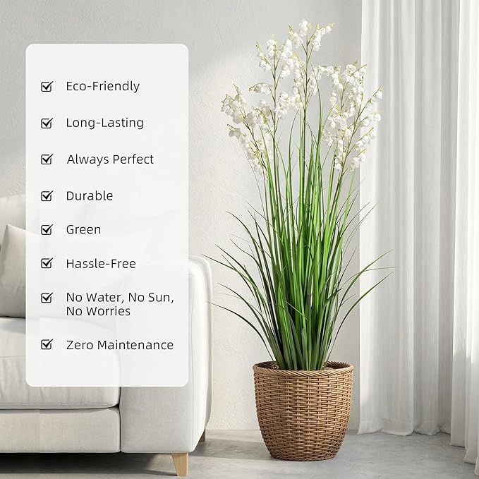 Ttranewsoo Green Onions Home Decor Fake Plants Lily of The Valley Snake Plant Home DéCor Accents Artificial Grass Room Decor Artificial Plants Indoor Artificial Grass 47“ （2PCS ） White