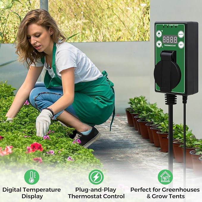 EAGLE PEAK Digital Heat Mat Thermostat Controller -4 to 108 °F for Heat Mat, Greenhouse, Heater Fan, Seedling, Germination, Fermentation and Reptiles, 15A/1500W, 2 Pack