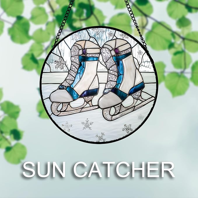 DASTOLL Stained Glass Window Hanging 4 Pcs Set White Winter Christmas Snow Scene 7.8" - Suncatcher Door Garden Sun Catcher Decor Birthday for Mom Woman Nana Men Friend Wife