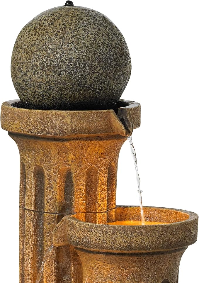 Sphere Jugs and Columns 50" High Large Rustic Indoor Outdoor Decor Faux Stone Floor Fountain with Light LED Standing Waterfall Water Feature for Outside Garden Patio Yard Backyard - John Timberland