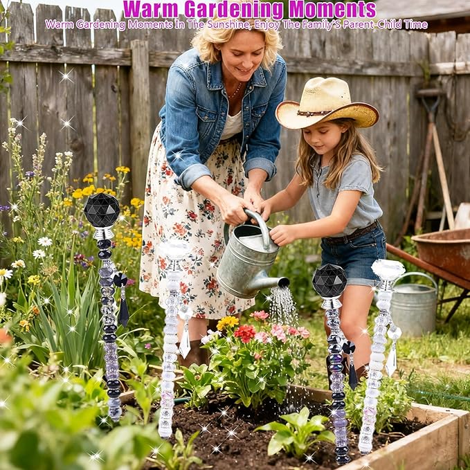 121 Pcs DIY Fairy Wand Beaded Garden Stakes Kit, Fairy Wands Garden Kit Black White Large Hole Bead with Pendants Crystal Stopper Top Threaded Rod Beaded Garden Stakes Supplies for Outdoor Decorative