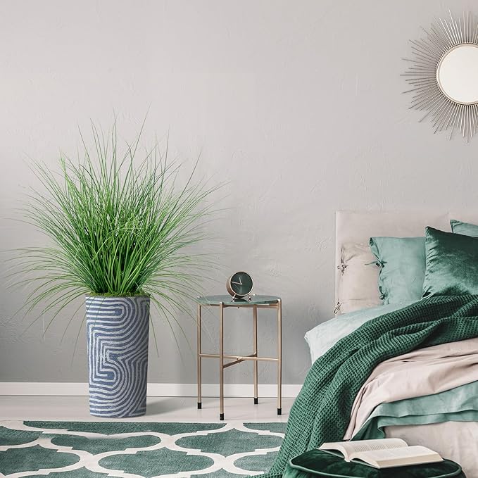 Artificial Tree in Contemporary Geometric Pattern Planter, Fake Onion Grass Silk Tree for Indoor and Outdoor Home Decoration - 55" Overall Tall (Plant Pot Plus Tree)