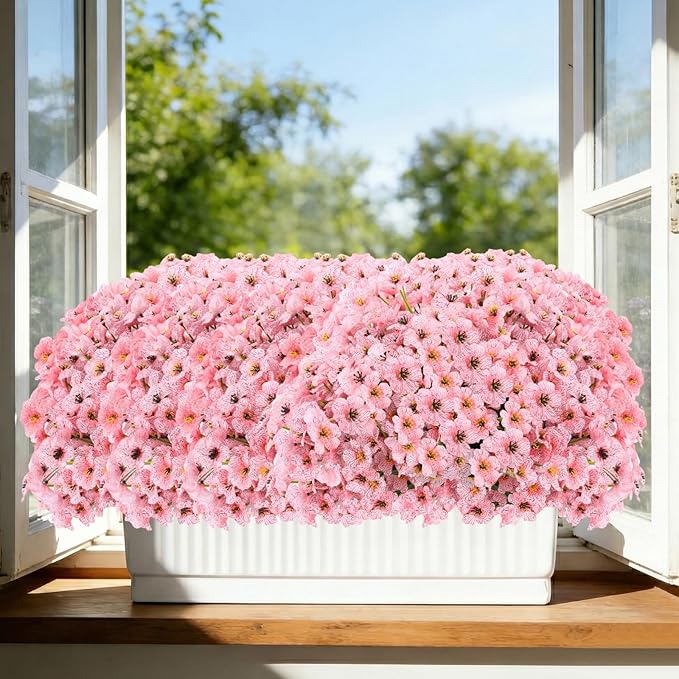 22 Pack Artificial Flowers Outdoor, Faux Flowers UV Resistant with Plastic Plants, Faux Silk Flowers for Outdoors Outside Front Porch Hanging Planter Window Box Garden Decoration(Pink)