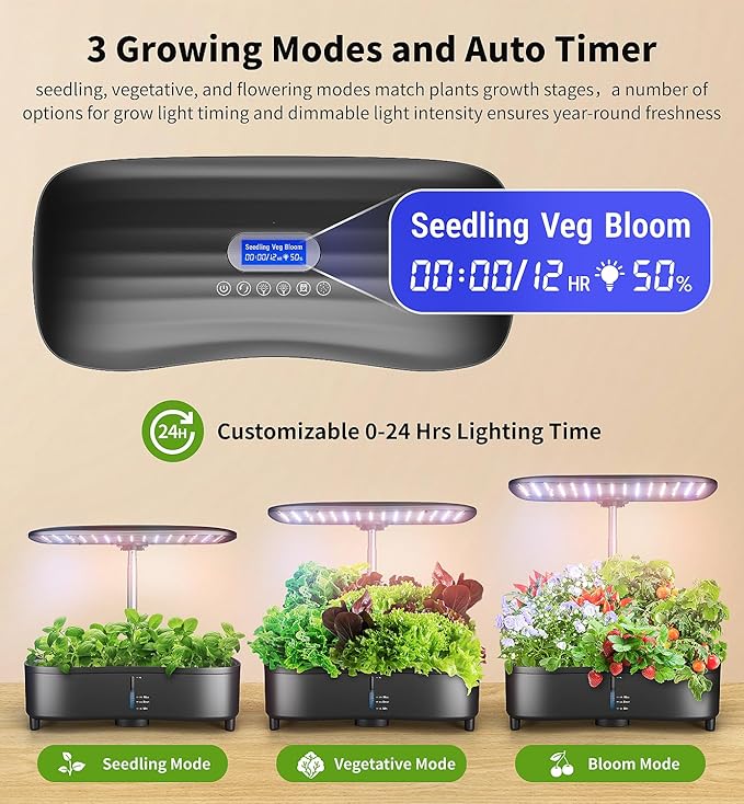 Hydroponics Growing System Kit 15 Pods Misting Herb Garden Indoor Garden Indoor Gardening System 5L Water Capacity 48W Grow Light Gardening Gifts for Women