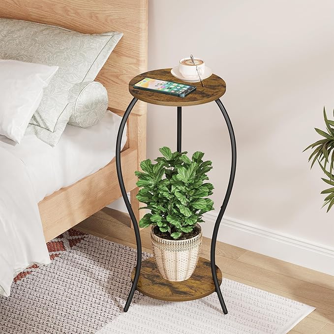 VYUOL Plant Stand Indoor,2 Tier Round Potted Holder Stand,Flower Pot Stand,Plant Supports Rack,Corner Plant Shelf for Planter Garden Balcony Patio Living Room
