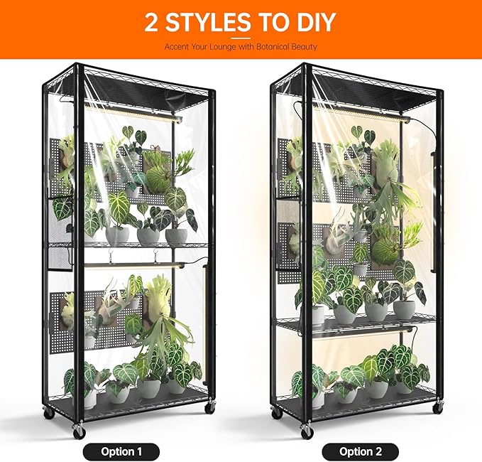 Bstrip Indoor Greenhouse Cabinet with Pegboard, Indoor Greenhouse with 4 Pack 96W Full Spectrum Grow Light for Indoor Plant, Foliage Plants, 29.5"x13.8"x59"