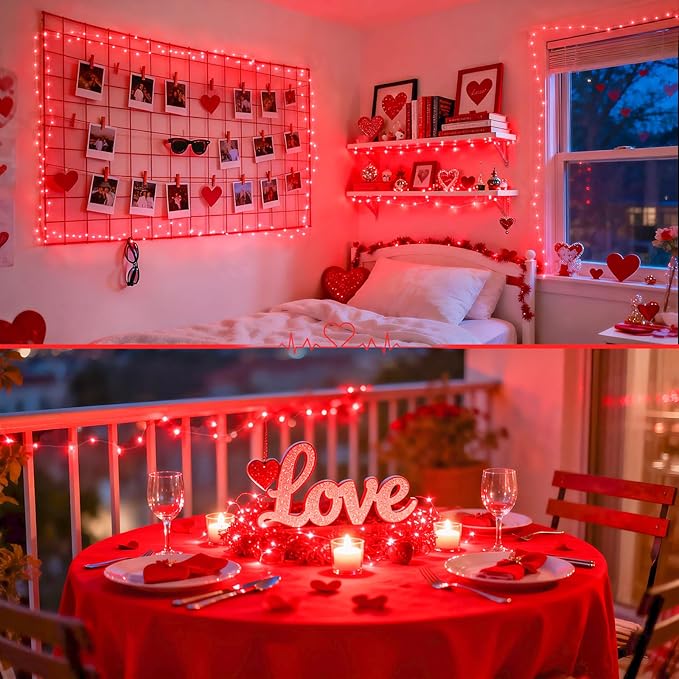 JMEXSUSS 2 Pack Red Fairy Lights Battery Operated, Total 200 LED 66ft Red String Lights Battery Powered with Remote, 8 Modes Christmas Lights for Tree Indoor Outdoor Wreath Bedroom Halloween Decor