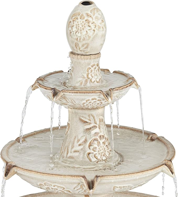 Formentera 45" High Large Italian Outdoor Decor Ceramic Floor Fountain with Light LED Waterfall 3-Tier Standing Basin Water Feature for Outside Garden Patio Yard Backyard Porch - John Timberland