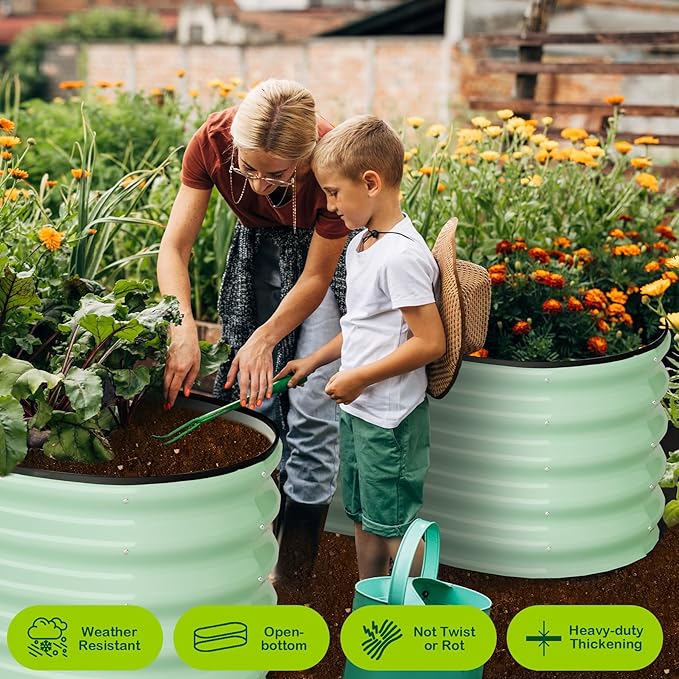 2 Pcs 4.5x2x1.5ft Oval Galvanized Raised Garden Beds, Metal Planter Boxes with Open Base, Tool-Free Assembly for Vegetables, Flowers, Herbs - Outdoor & Patio Use, Green