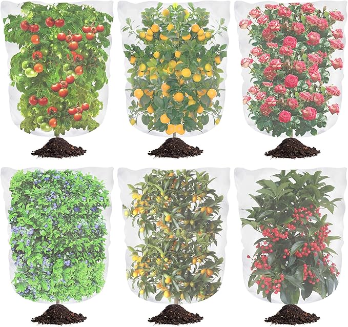 6 Pack Blueberry Bush Netting Cover, Bird Netting for Blueberry Bushes, Garden Netting Insect Pest Barrier with Drawstring, Plant Fruit Tree Netting Net for Garden Protection 3.3Ft x 2.7Ft