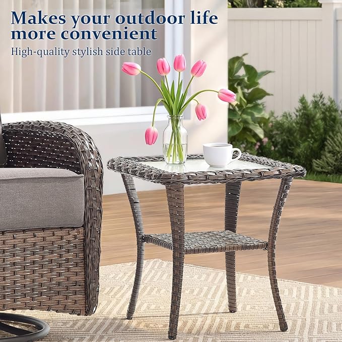 Outdoor Swivel Rocking Chair Patio Set (6PCS), High-Back - Thick Cushion Swivel Rocking Chair Patio Set, All-Weather Wicker Patio Furniture Set, Suitable for Balcony Patios, Brown/Gery
