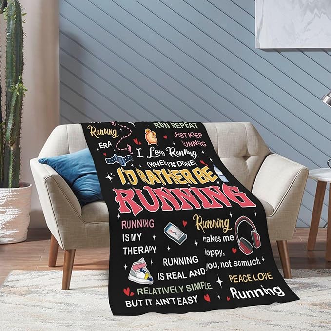 LNKRFRPA Gifts for Runners Women/Men Blanket, Cross Country Gifts, Marathon Runner Gifts, Cool Running Accessories Throw, Track and Field Gifts 60"X50"