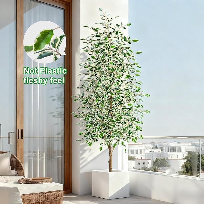 7FT Artificial Ficus Trees Indoor Faux Trees Indoor Fake Floor Plants Tall Artificial Tree with White Pot Faux Tree Fake Indoor Tree Silk Plants Artificial Trees for Home Decor Indoor