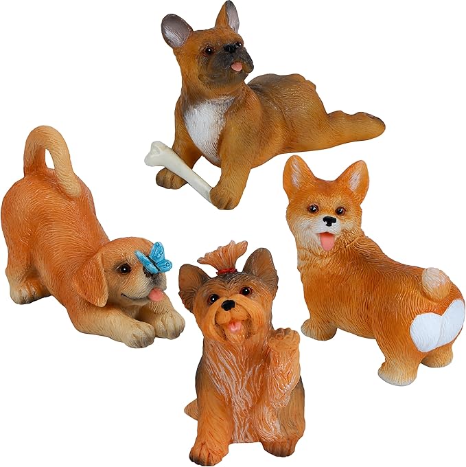 Mood Lab Funny Dog Figurines Set - Miniature Realistic Puppy Decor of 4 pcs - Mini Fairy Garden Decoration