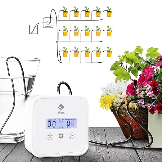 [Upgraded Pump] LCD Automatic Drip Irrigation Kit for 15 Plants, DIY Plant Self Watering System Device Digital Programmable Water Timer, Waterer for Indoor House Plant Vacation Watering