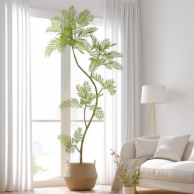 Bailikang 6.6FT Artificial Tree Fake Jacaranda Tree,Faux Tall Tree Lifelike Green Leaves Large Plants Indoor Fake Trees for Home Decor