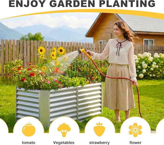 AHEONLAR 3 Pack 4×2×2ft Galvanized Raised Garden Beds, Rectangle Durable Planter Boxes Outdoor for Vegetables, Fruits, Flowers and Plants, Quick Assembly, Silver