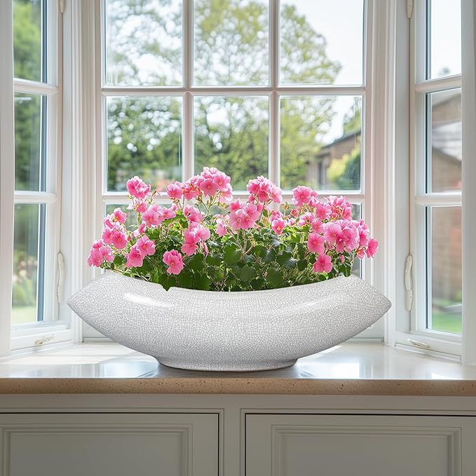 Teagas Ceramic Bonsai Tree Pot - 18 Inch Ceramic Pots for Plants, Large Succulent Planter with Drainage Hole for Indoor Outdoor, Unique Planters for Flower, Home Decor, Gardening Gifts, White-Black