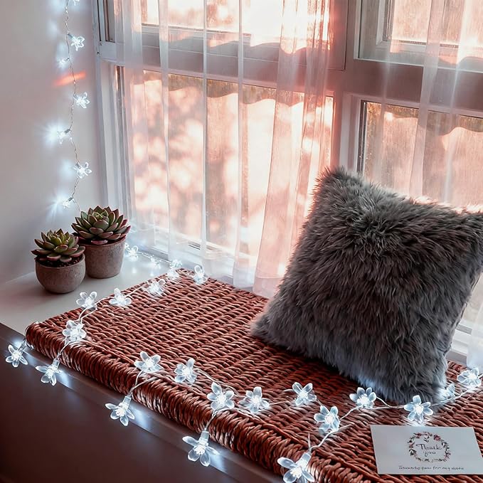Fairy Cool White Flower String Lights, 33ft 100 LED Plug in 8 Lighting Mode Cherry Blossom Indoor Wall Ceiling Window Decorations, Aesthetic Lamp Decor for Christmas Holiday Easter Bed Room