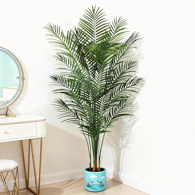 Artificial Palm Tree Indoor 6ft, Large Fake Tropical Areca Palm Tree with 18 Trunks, Faux Dypsis Lutescens Floor Plant in Pot for Indoor Outdoor Home Office Decor & Housewarming Gift