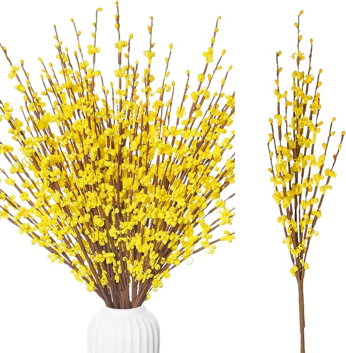 10 Pcs 29.5" Long Jasmine Artificial Flowers Yellow Fake Flowers Dried Fall Stems for Home Office DIY Floral Art Plant Wedding Fall Stems for Vases Party