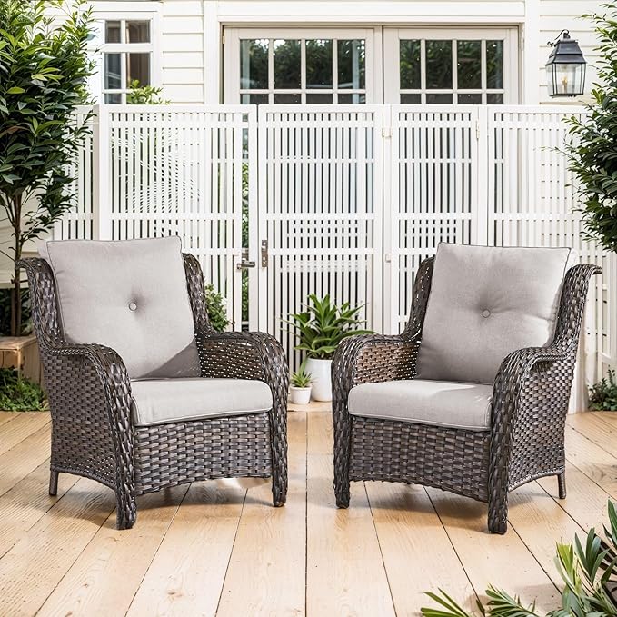 Belord Outdoor Wicker Furniture 5 Pieces Patio Furniture Set Patio Chairs with Ottomans and Side Table Conversation Set for Porch Garden Deck Balcony Poolside