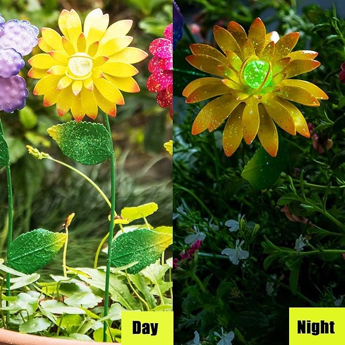 Topadorn 3 Pack Floral Garden Stake Outdoor Glow in Dark Plant Pick Waterproof Metal Flower Spring Decorations Lawn Yard Patio Art Stakes, Ornaments Gift for Garden Lovers