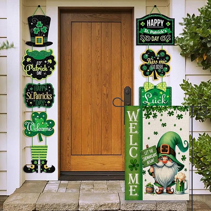 St Patricks Day Welcome Garden Flag 12x18 Inch Double Sided Gnome Lucky Shamrocks Clovers Outside Small Flag for Yard Outdoor Holiday Decoration