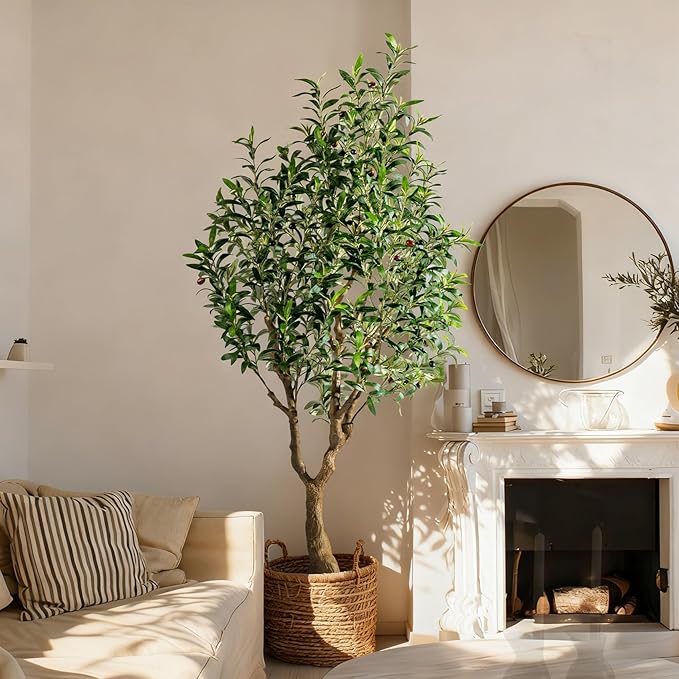 Erimda 6FT Faux Olive Tree with Tall Exquisite Planter Artificial Olive Tree Tall, Potted Fake Olive Plant with 1260 Real Touch Leaves, Indoor Outdoor Home Garden Office Decor