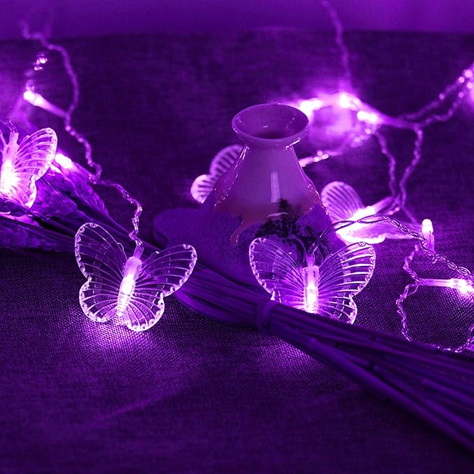 Decorman Butterfly Curtain Lights, 4.9ft 48 LED USB Window Fairy Lights 10 Butterflies 8 Modes Firefly Twinkle String Lights for Room Bedroom Wall Ceiling Party Wedding Christmas (Purple)