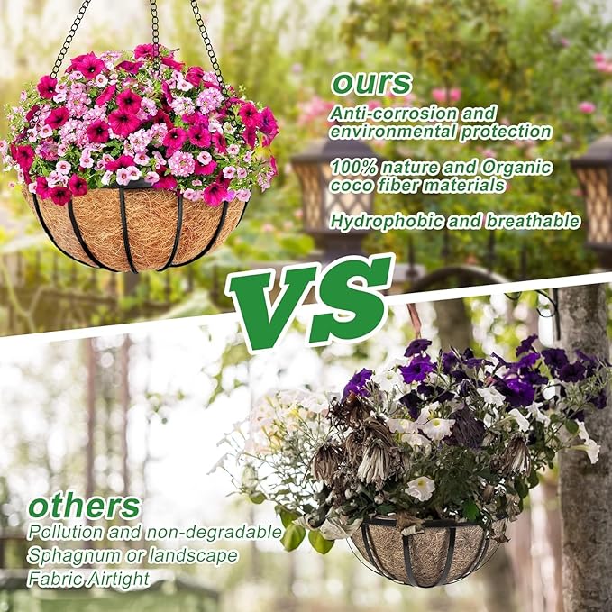 Y&M 2pcs 18“ Round Coconut Fiber Liner, 18'' Coco Liner Pre-Formed Replacement for Wall Hanging Planter Basket