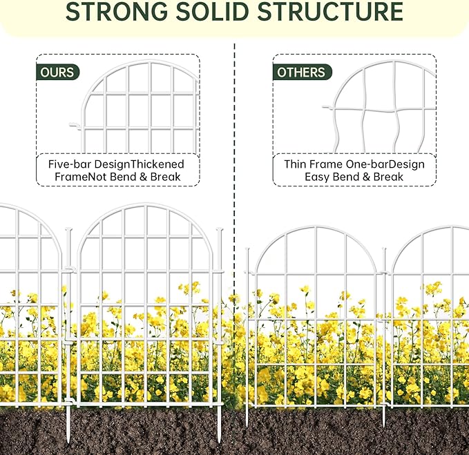 26ft(L) x 17in(H) Panels Garden Fence, 12 Panels Arched No Dig Fence, Decorative Animal Barrier Fencing with Ground Stake, Rustproof Metal Garden Edging Border for Dog, Outdoor Patio Decor, White