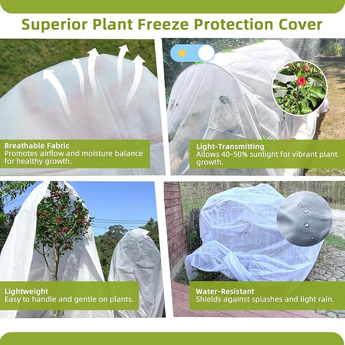 Spalolen Plant Covers Freeze Protection, 10ft X 50ft Floating Row Cover 1.47 oz/yd² Fabric, Garden Frost Cloth Frost Blanket Plant Frost Covers for Outdoor Winter Frost/Sun Pest Protection - White