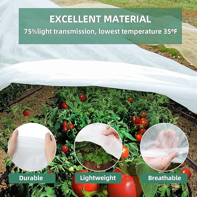 Dyemair Plant Covers Freeze Protection, 10Ft x 50Ft Frost Cloth Floating Row Covers, 1.1oz/yd² Frost Cover Plants Blanket for Winter, Garden Fabric Plant Cover for Vegetables, Pest, Sun Protection