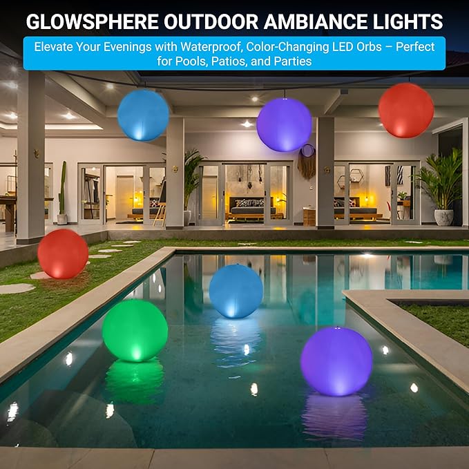 NAYUNA 4 Pack - Solar LED Floating Pool Lights - 14-Inch Inflatable Waterproof Decorative Balls with 16 Color-Changing Glow, Durable and Eco-Friendly for Pools, Patios, Gardens and Events
