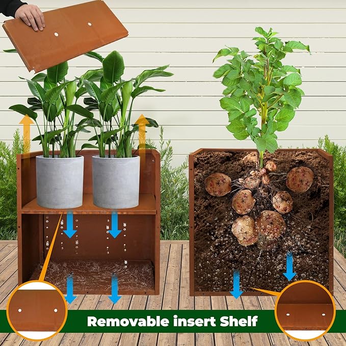 GZLVSOW Rusted Metallic Heavy Rectangular Planter 30" x 12" x 24" for Outdoor Plants Corten Steel Outdoor Planter Spliced Flower Box with Partitions for Outside,Indoor,Garden (Corten, 30 * 12 * 24)
