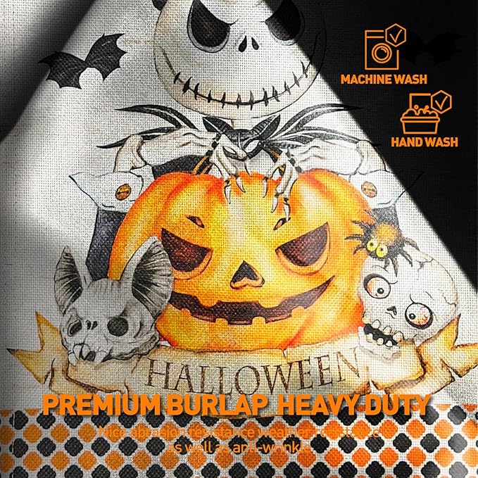 Halloween Jack Skellington Decorative Burlap Garden Flag, 12x18 Inch Double Sided Nightmare Before Christmas Pumpkin King Happy Halloween Small Vertical Flags,Outdoor Home Patio Porch Yard