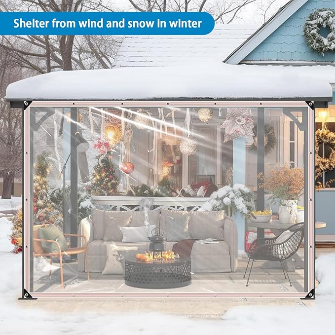 Clear Waterproof Tarp with Grommets 6x6ft,Heavy Duty Clear Vinyl Plastic Tarps for Winter Outdoor,Transparent Tarpaulin PVC Tarps Covering for Patio Henhouse Porch Canopy Plant Camping