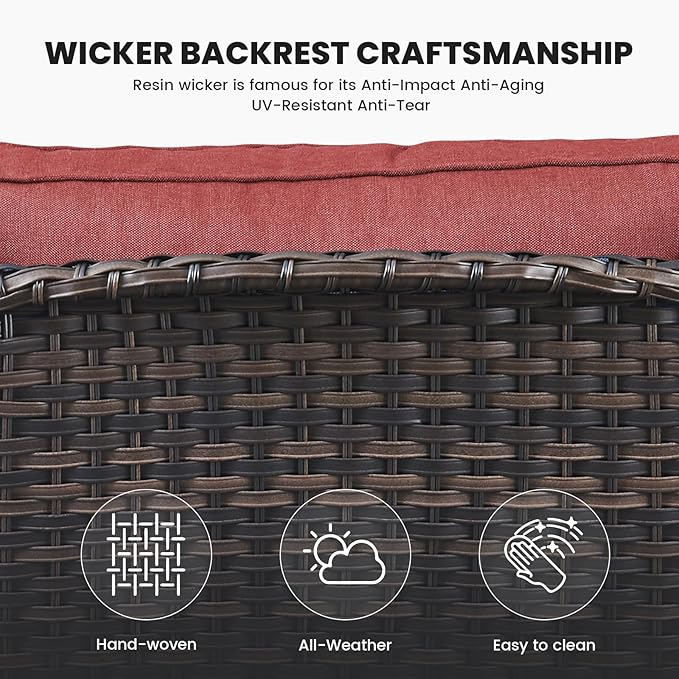 Belord Patio Wicker Furniture 4 Pieces Outdoor Furniture Set Patio Sofa Set with Wicker Chairs and Coffee Table, Paito Conversation Set for Porch Garden Deck Balcony Poolside Grey Red