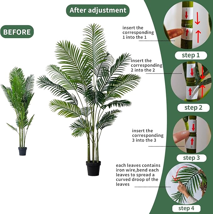 5FT Artificial Areca Palm Tree-Lifelike Palm Plant,Faux Tropical Areca Floor Plant Tall Faux Silk Large Artificial Plants for Indoor Home Living Room Corner Decor（No Planter）