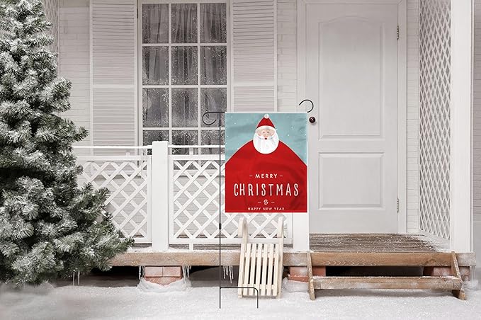 AGAS Christmas Garden Flag Santa Claus And Happy New Year , Christmas Outdoor Flags, Christmas Lawn Flag, Outdoor Yard Small Vertical Thick 200D Nylon Flag 12 × 18 inch, Gifts For Families Friends -