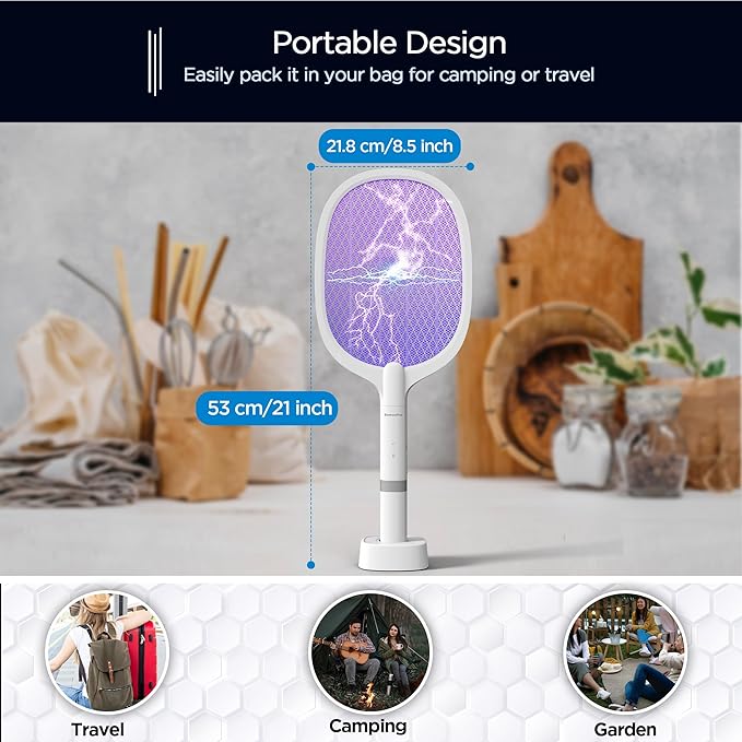 2 Pack Electric Fly Swatter, Rechargeable Mosquito Electric Racket to Kill Mosquitoes, Portable Handheld Cordless 3000V Bug Zapper Racket for Indoor Home Office Wasps, Gnats, Fruit Flies, Flies