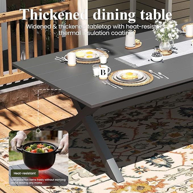 LayinSun Outdoor Dining Set for 12, 14 Pieces Patio Furniture Sets with Aluminum Dining Table and Rope Weave Chairs