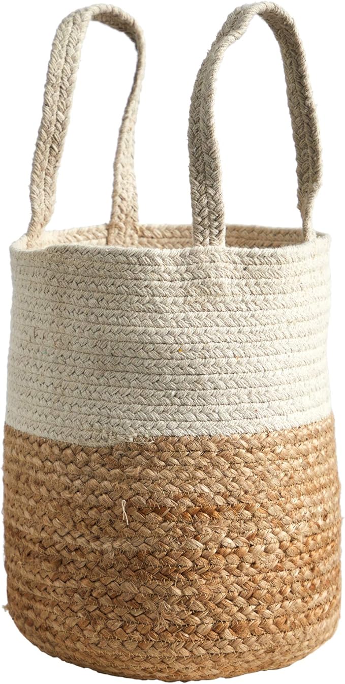 Nearly Natural 12.5in. Handmade Natural Jute and Cotton Basket Planter