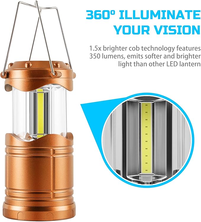 Lichamp LED Camping Lantern, 4 Pack Battery Powered Flashlight for Power Outages, Portable Collapsible Hanging Light Essential for Home, Outdoor, Emergency Lamp Survival Kit Gear for Hurricane, Gold