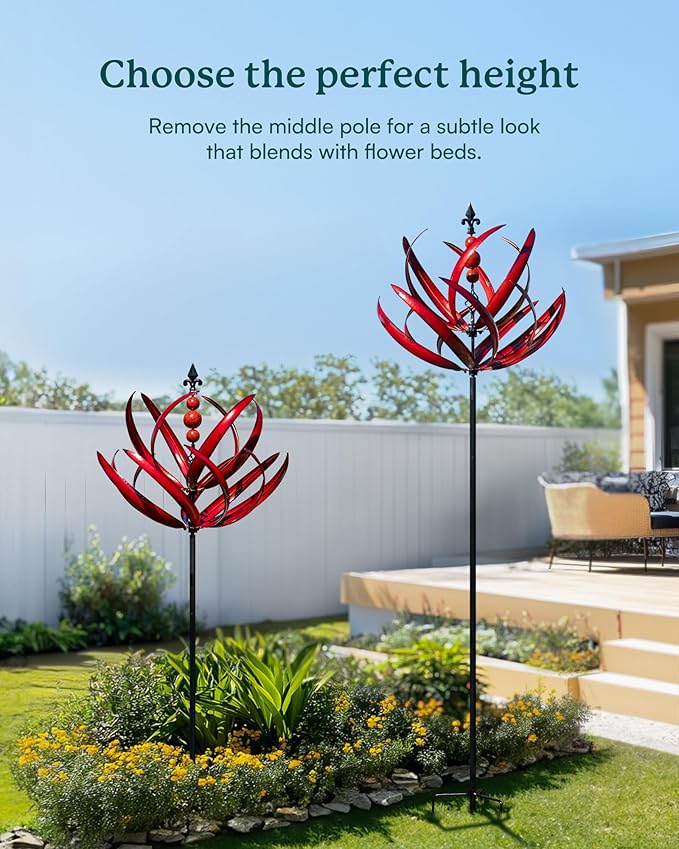 Cyan Oasis Yard Garden Wind Spinners - 91" Height Extra Large Wind Spinners Outdoor Metal, Kinetic Wind Sculptures for Lawn Patio Garden Decor (Burgundy Lotus)