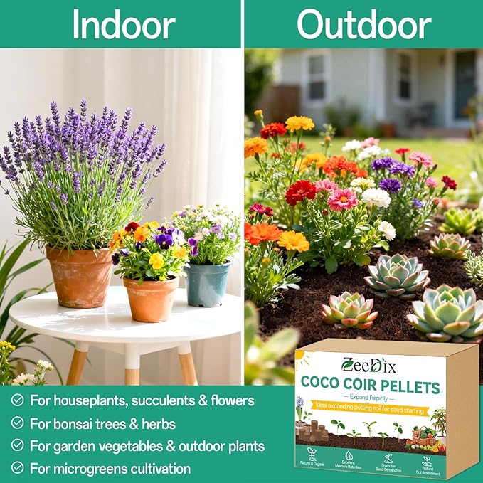 ZeeDix 100 Pcs (30mm) Compressed Coco Coir Fiber Potting Soil Seed Starters - Organic Coco Coir Pellet Fiber Soil for Planting Bonsai, Herbs, Plants, Flowers and Vegetables