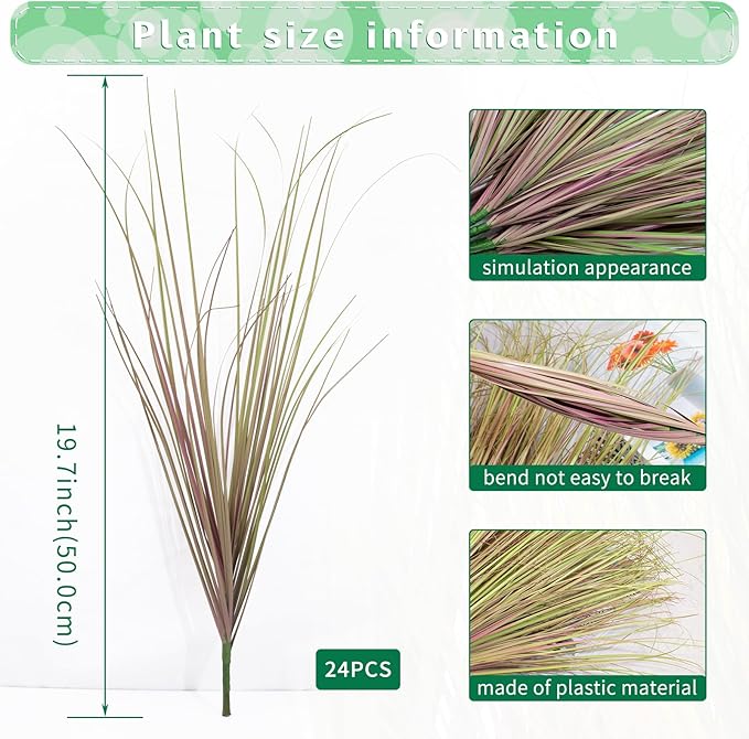 LUZOGA 24Pcs Artificial Grass Plants, Faux Shrubs Wheat Grass, Artificial Tall Grass Fake Plants for Outdoor Decor,Artificial Greenery Stems Weed for Room Indoor Home Decor（Light Purple）
