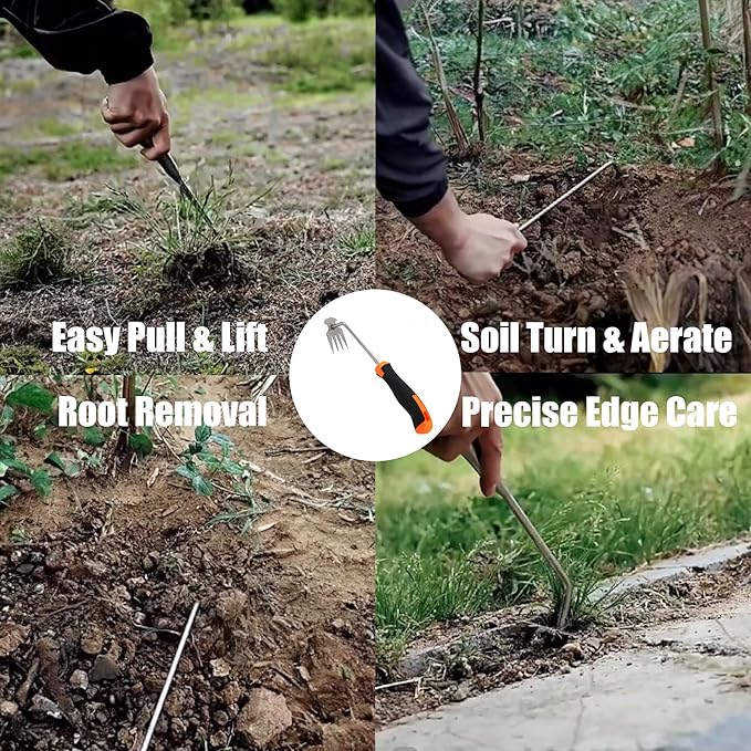 BUT FLY Hand Weed Puller Dual-Action 4-Claw Weeder with Ergonomic Grip Garden Tool for Efficient Root Removal Precision Weed Extraction Ideal for Garden Enthusiasts